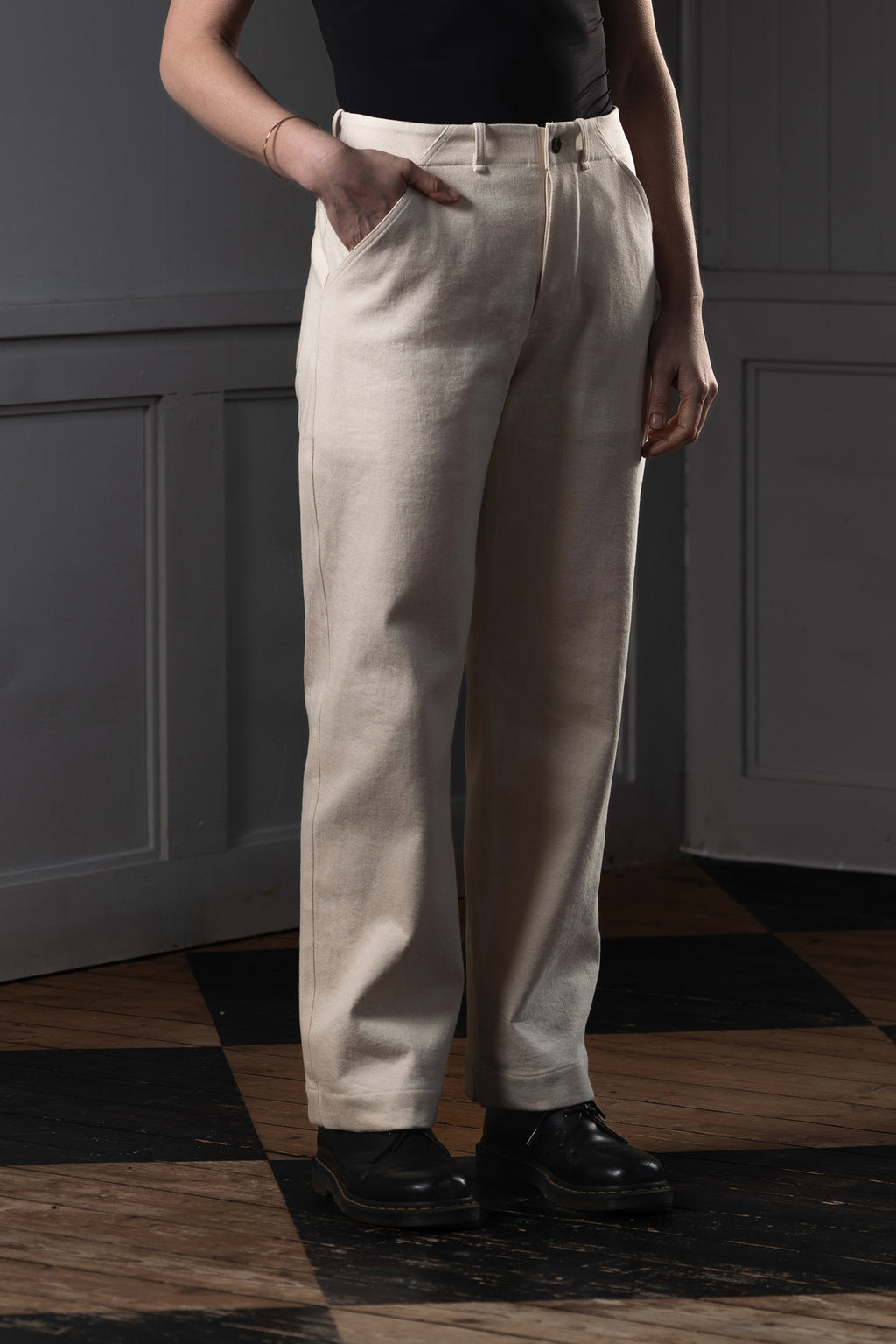 STRAIGHT-LEG WOMEN'S TROUSERS - CANDIANI DENIM, ECRU