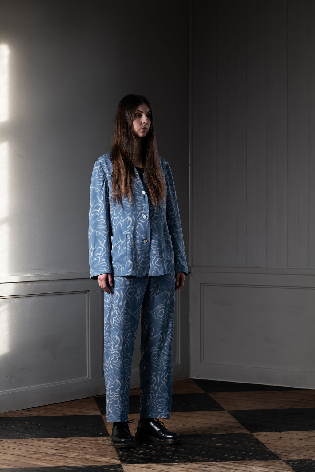 RELAXED BLAZER DRAPEY TWILL, SOFT-BLUE