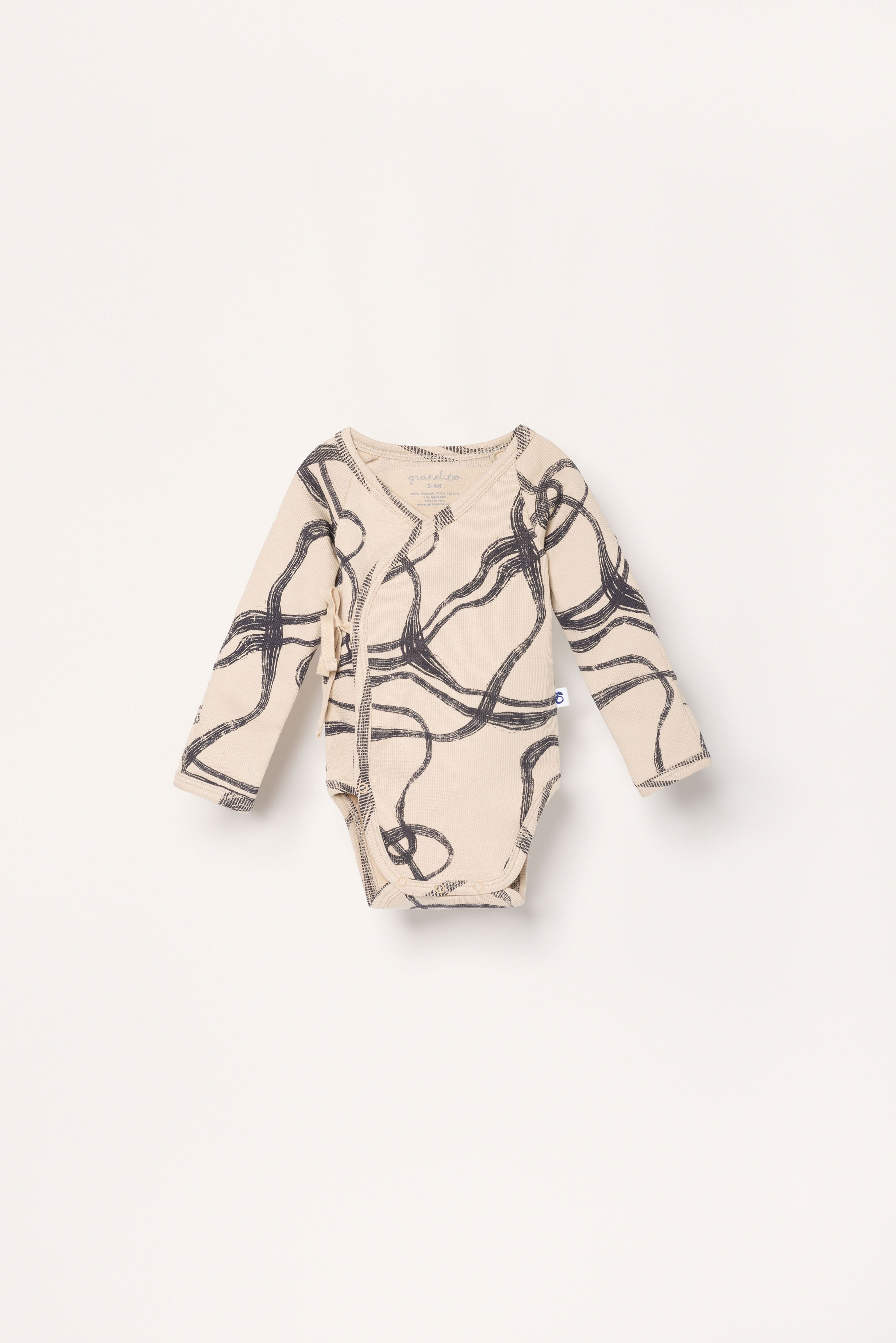 Ribbed kimono baby body with abstract wind print