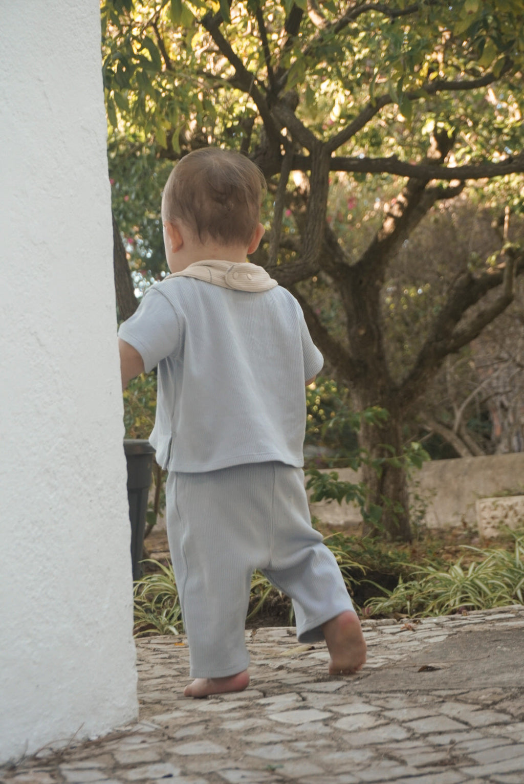 Ekologiska Ribbade Byxor LJUSBLÅ