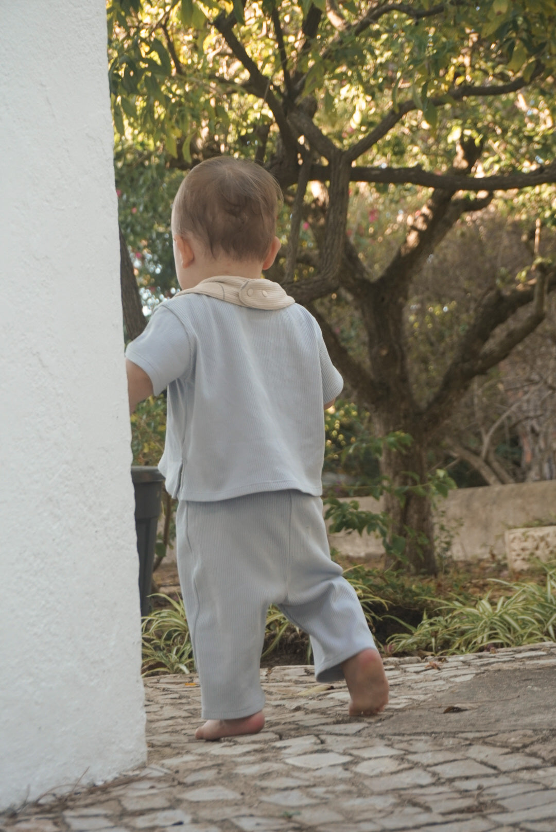 Ekologiska Ribbade Byxor LJUSBLÅ